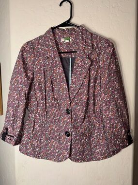 ETT twa Floral Cotton Blazer Jacket Tie Back Ruched Sleeve Cottagecore 6